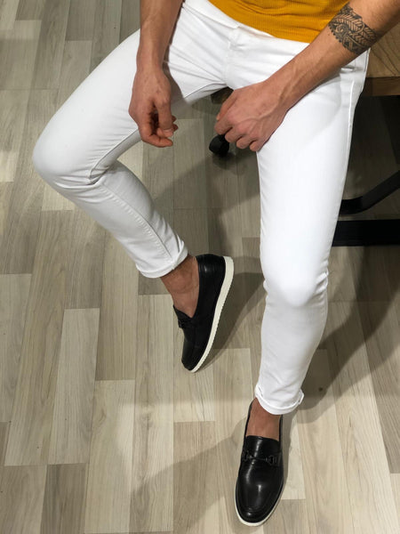 Dupioni Silk / Lycra Side Zip Pant in White – Leggiadro
